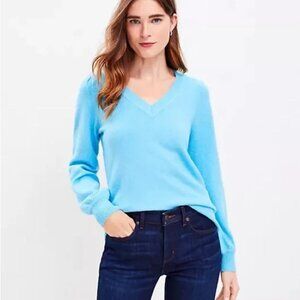 LOFT Relaxed V-Neck Blue Sweater XL